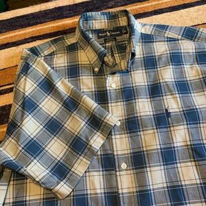 Ralph Lauren Plaid Mens Shirt Blue Preppy Large Blake 100% Cotton Casual Classic